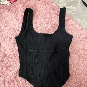 PINK Victoria's Secret Black Ribbed Tank Bodysuit